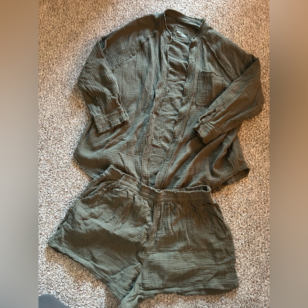 Aerie | Green Pool To Party 100% Cotton Gauzy Matching Set M/XL - Picture 3 of 8